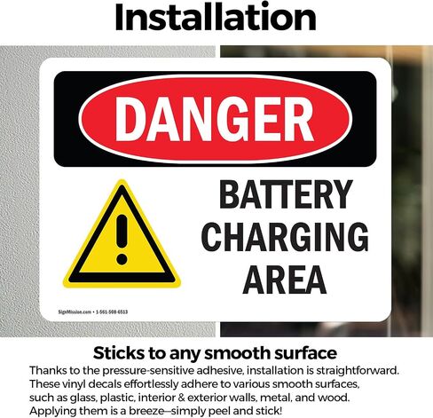 (2 Pack) Battery Charging Area OSHA Danger Sign 14 Inch X 10 Inch Plastic Sign, Weather Resistant, UV Protected for Workplace, Business, and Construction Site, Made in the USA in Saudi Arabia