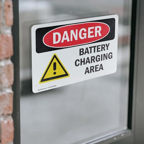 (2 Pack) Battery Charging Area OSHA Danger Sign 14 Inch X 10 Inch Plastic Sign, Weather Resistant, UV Protected for Workplace, Business, and Construction Site, Made in the USA in Saudi Arabia