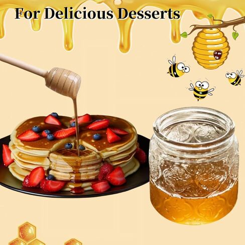 ANSQU Honey Pot, Airtight Glass Honey Jar with Dipper Stick and Wooden Lid, Honey Containers for Storing Honey, Mason Jar for Home Kitchen, 17oz in Saudi Arabia