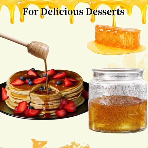 وعاء عسل أنسكو، برطمان عسل زجاجي محكم الغلق مع عصا غمس وغطاء خشبي، حاويات عسل لتخزين العسل، برطمان ميسون للمطبخ المنزلي، 17oz in Kuwait