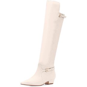 Women's Block Chunky Heel Buckle Strap Knee High Boots Square Toe Tall Fall Boots