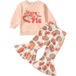FIOMVA Toddler Baby Girl Halloween Outfits Pumpkin Sweatshirt Top+Flare Bell Bottom Pants Set Fall Winter Clothes