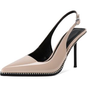 Women's Slingback Pumps Pointed Toe High Stiletto Heels Backless Stretch Beaded Heels 4.2 Inch Dress Pumps Shoes