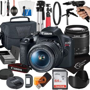Canon EOS Rebel T7 DSLR Camera with 18-55mm Zoom Lens + Platinum Mobile Accessory Bundle Package Includes: SanDisk 64GB Card, Tripod, Case, Pistol Grip and More (21pc Bundle) (Renewed)