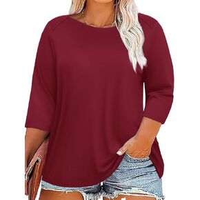 Rapbin Womens Plus Size 3/4 Length Sleeve Tops Boat Neck Loose Fit Tee Tunic Blouse XL-5XL