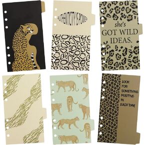 Plastic A6 Binder Dividers with Tabs, 6 Hole Transparent 6 Tabbed Insertable Dividers, Leaves File Separators for Planners, Notebook and Binder
