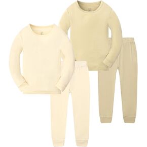 JunNeng Toddler Rayon from Bamboo Pajamas Sets,Baby Boy Girl Solid Snug Fit Long Sleeve Sleepwear