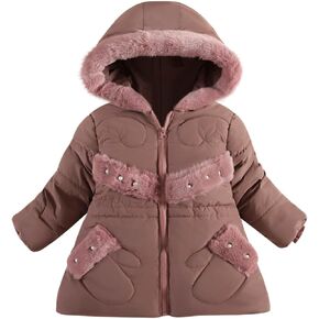 Toddler Girl Winter Puffer Jacket Baby Warm Fleece Coat Kid Fur Collar Outerwear