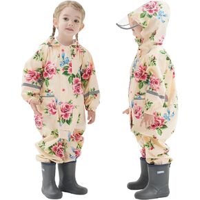 Toddler Kids Rain Suit Girls Boys One Piece Raincoat Waterproof Coverall Lightweight Rainwear Rain Jacket 1-10 Years