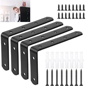 4pcs Furniture Anchors for Baby Proofing, Metal Baby Furniture Anchor Bracket Anti Tip Black Furniture Mounts Baby Proof L-shaped Furniture Wall Anchor for Large Furniture