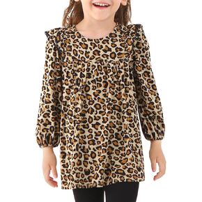 Toddler Girls Long Sleeve Shirts-Viscose Made from Bamboo, Ruffle T Shirt Baby Girl Blouse Casual Top Soft Tee