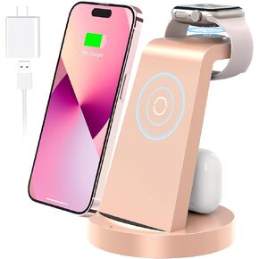 قاعدة شحن 3 في 1 لأجهزة Apple، شاحن لاسلكي لأجهزة iPhone 15 14 13 12 11 X Pro Max Mini وApple Watch iWatch Ultra 9 8 7 6 SE 5 4 3 - قاعدة شحن سريعة لأجهزة AirPods