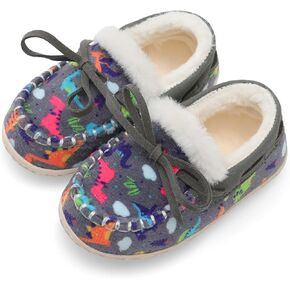 Scurtain Unisex Kids Toddler Slippers Suede Moccasin Slippers for Boys Girls Baby Lined with Warm Fur