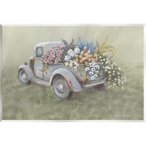 Stupell Industries Farmhouse Flower Buggy Car Wall Plaque Art, Design by Pam Britton, 19 x 13