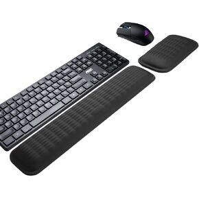 Ergonomic-Wrist-Rest-for-Keyboard-and-Mouse, Soft Memory Foam Keyboard Wrist Rest Set with Non-Slip Silicone Base, Easy Typing, Pain Relief, Comfort for Office, Work, Gaming (Upgrade Black)