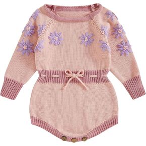 Toddler Baby Girl Sweater Romper Knit Long Sleeve Embroidery Jumpsuits One Piece Baby Girl Fall Clothes
