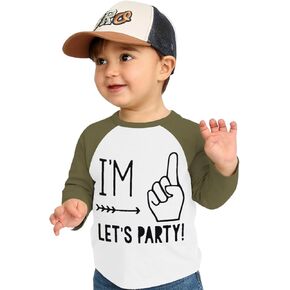 CM C&M WODRO Baby Boy 1st Birthday Raglan Shirt Infant Funny I'm One Let's Party Print Tees Fall Long Sleeve Jersey Tops