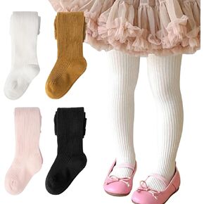 Meeshine Baby Girls Cable Knit Tights Toddler Cotton Footed Leggings Solid Seamless Winter Stocking Pants for Kids,5 Pack
