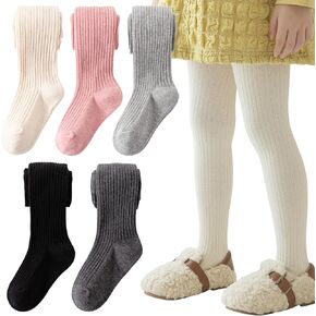 Meeshine Baby Girls Cable Knit Tights Toddler Cotton Footed Leggings Solid Seamless Winter Stocking Pants for Kids,5 Pack