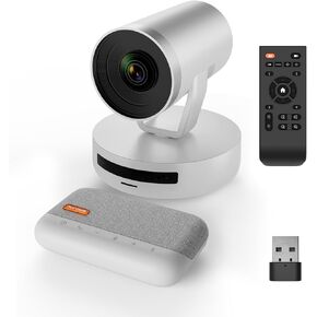 NUROUM Conference Room Camera System, 5X Optical Zoom, Noise Cancellation, All-in-one Video Conferencing System, PTZ Webcam, Daisy Chained Bluetooth Conference Speakers for Larger Rooms