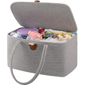 OIAHOMY Large Diaper Caddy Organizer for Baby, Portable Baby Basket with Handles, Baby Gift Basket for Newborn, Diaper storage Organizer for Changing Table and Car- White