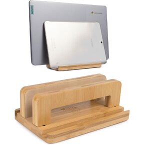 حامل كمبيوتر محمول عمودي من خشب السنط بثلاث فتحات من S&A WOODCRAFT، حامل كمبيوتر محمول خشبي قابل للتعديل، قاعدة كمبيوتر محمول غير قابلة للانزلاق متوافقة مع Apple MacBook وMicrosoft Surface وأجهزة الكمبيوتر المحمولة المخصصة للألعاب وأجهزة iPad والأجهزة الل in Kuwait