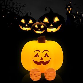 Pumpkin Night Light for Kids Cute Halloween Pumpkin Decor Nightlight for Baby Nursery Toddler Squishy Pumpkin Light Cordless Rechargeable Dimmable Silicone Bedside Lamp for Halloween Gifts (Grinning)