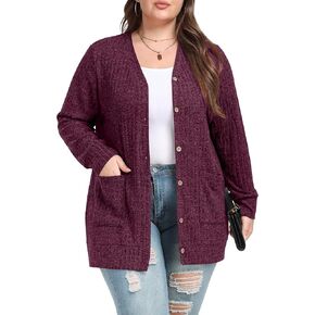 OLRIK Plus Size Sweater for Women Long Sleeve Buttons Down Cardigans Casual Jacket Coat with Pockets