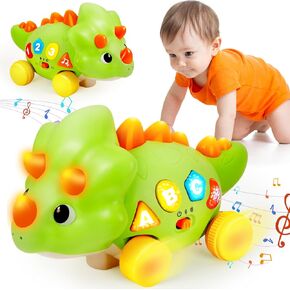 Musical Dinosaur Toys for 1 Year Old Baby - Tummy Time Light up Toys for Newborn Infant, Crawling Toys for 6-12-18 Months Kids, Early Learning Educational Toys and Gifts for 1-3 Year Old Toddlers