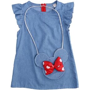 stylesilove.com Baby Girl Ruffle Sleeve Shabby Denim Dress and Cross Body Mini Coin Bag 2pcs Outfit