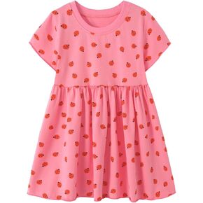 Toddler Girls Short Sleeve Casual Dress Little Kids Cotton Kneelength Playwear Dresses 2-7Years in Kuwait