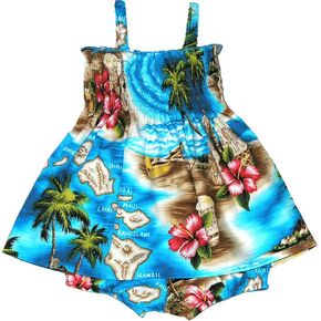 RJC Baby Girl's Tropical Island Escape Smocked Hawaiian 2 Piece Dress Set Turquoise 2T