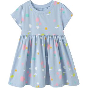 Toddler Girls Short Sleeve Casual Dress Little Kids Cotton Kneelength Playwear Dresses 2-7Years