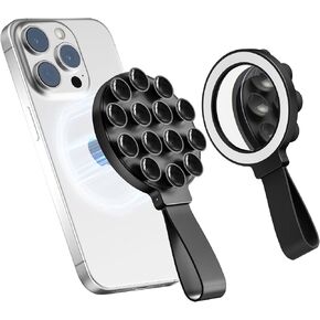 Magnetic Silicone Suction Cup Phone Mount Built-in Mirror for MagSafe,Sticky Phone Grip Holder for iPhone, Hands-Free for Makeup Shower, Octo Sticky Buddy Thing Back of Case for TikTok Selfie Video