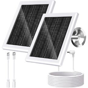 Ring Solar Panel Charger, 5W Solar Panel for Security Camera, Compatible for Ring Camera with Battery, Waterproof Solar Panel with Type-C, Micro USB and DC Port Cable for Most Cameras(White,1 Pack)
