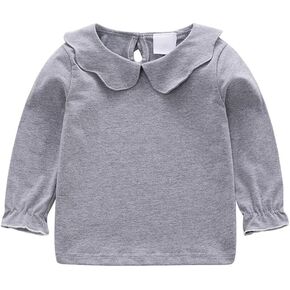 Baby Girl Long Sleeve Blouses Solid Color Doll Collar T-Shirt Toddler Kids Cotton Top Bottom