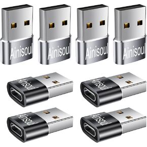USB to USB C Adapter 8 Pack,USB to C Adapter,USB C to USB Adapter,USB A to USB C Adapter,USB to USB C Female Converter for iPhone 15/14/13,iPad Pro Air,AirPods(4 Black+4 Grey)