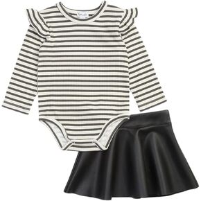 Splendid Kid's Paris Stripe Skirt Set for Baby Girls, Infants and Toddlers, Black White 18-24 Months
