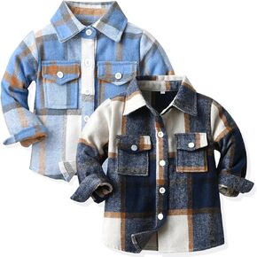 Little Flannels 2 Pack Toddler Baby Boys Plaid Flannel Shirts Jackets Long Sleeve Lapel Button Down Shirt Top Outfit