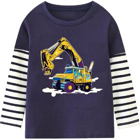 Shirts Toddler Boys Raglan Long Sleeve Baby Kids Cotton Tees Tractor Soccer Digger Graphic Tops 2-7 Years
