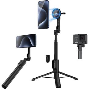 حامل ثلاثي مغناطيسي KIWIFOTOS لهاتف iPhone MagSafe Selfie Stick لهاتف iPhone 16 15 14 Pro Max مع جهاز تحكم عن بعد قابل للفصل لـ OSMO Pocket Gopro Travel Vlogging Video المحمولة حامل ثلاثي للهواتف الذكية