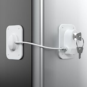 Refrigerator Lock 2 Packs, Fridge Lock with Silicone Wire Protection Fridge Locks for Kids Easy to Use and Install Fridge Locks with Key Surface-Friendly Freezer Lock, Black