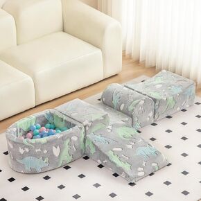 Tiita Baby Climb and Crawl Playset 5-Piece, Kids Foam Climbing Block with Small Ball Pit - Indoor Soft Play Climber for Playtime Fun, Grey Star