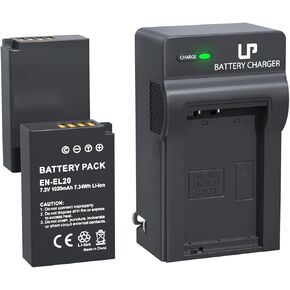 LP EN-EL20 EN-EL20a Battery and Charger, 2-Pack 1020mAh Batteries for Nikon Coolpix P1000, P950, DL24-500, Coolpix A, 1 AW1, 1 J1, 1 J2, 1 J3, 1 S1, 1 V3 Digital Camera