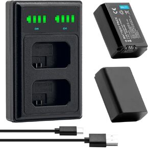 NP-FW50 Battery 2-Pack and USB Dual Charger Compatible with Sony A6000 A6300 A6400 A6500 A7 A7II A7RII A7SII A7S A7S2 A7R A7R2 A5100 A5000 RX10 RX10II III Cameras