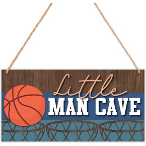 Little Man Cave Sign for Boys, Nursery Toddler Boy Baby Room Decor, Hockey Decor for Kids Room, Wood 6x12 Inch Hanging Wall Door Art-A03