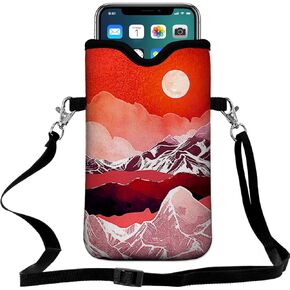 Neoprene Cell Phone Pouch 7.5 X 4.3 in Cloth Mobile Protection Case Bag with Crossbody Strap Neck Lanyard Cell Phone Case Black