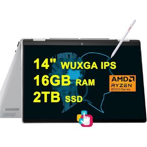 HP Envy x360 2-in-1 Copilot AI PC Laptop 14" WUXGA Touch AMD Zen 4 6-core Ryzen 5 8640HS (Beats i7-1255u) 16GB RAM 512GB SSD Backlit USB-C 5MP IR Privacy Camera Poly Fast Charge Win11 w/ICP Accessory