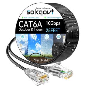 Cat6a Ethernet Cable Slim 150ft Outdoor, 28AWG Pure Copper Cat6 Internet Cable for Waterproof & Direct Burial, Flexible Cat6 Ethernet Cable 10G 550MHZ, Cat 6 Network cable for Indoor Black Color