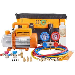 BACOENG R1234yf AC Vacuum Pump and Gauge Set, 4 CFM HVAC Vacuum Pump and Manifold Gauge Set with Leak Detector for R1234yf Refrigerant, with Can Tap and Quick Couplers